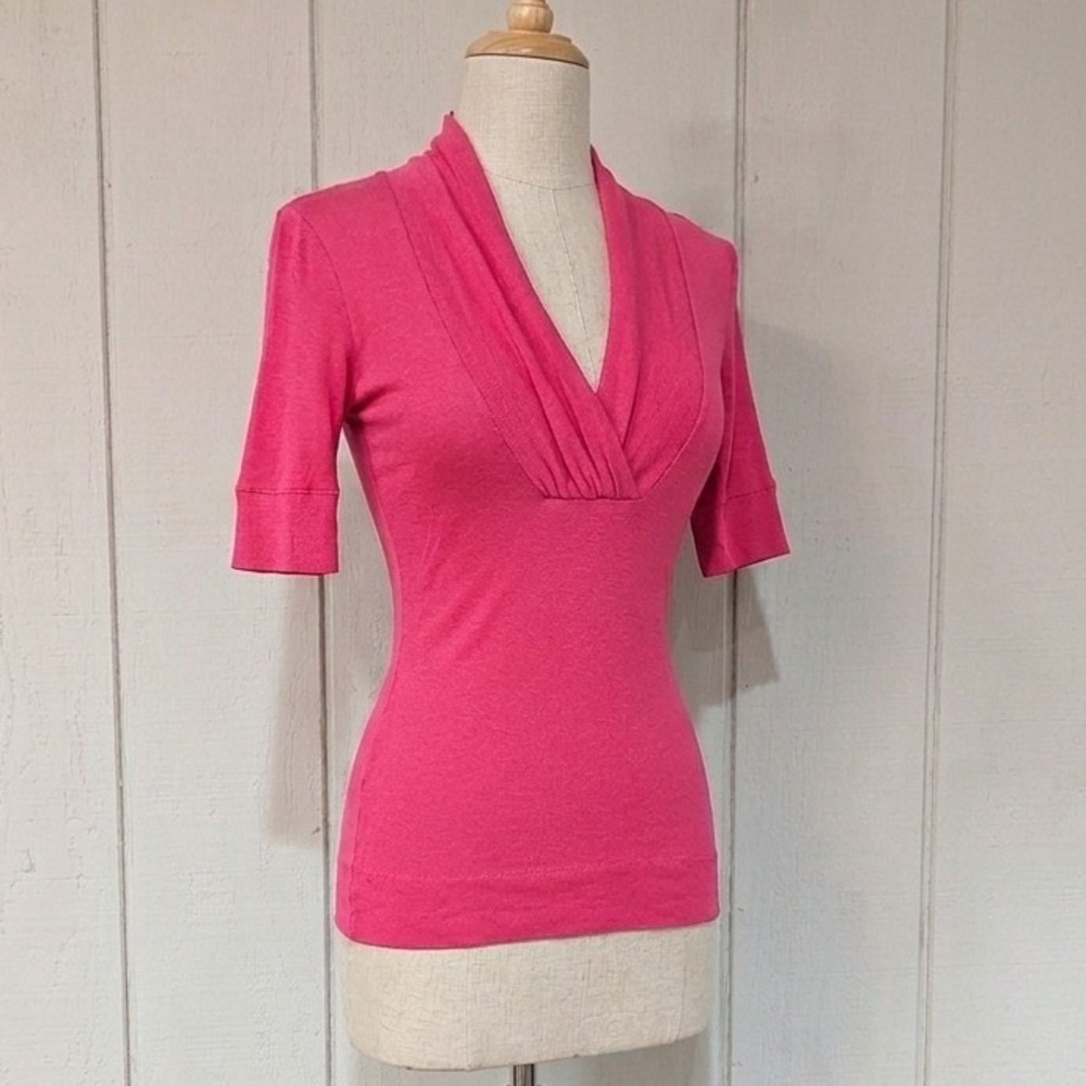 Express Pink Surplice V-Neck Pleated Shawl Collar Top Y2K Longline XS